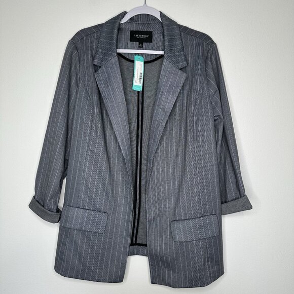 Liverpool Boyfriend Blazer Size 1X Princess Dart Navy Striped Open - Picture 1 of 11